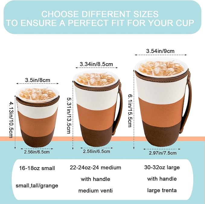 KJQJLY 3 Pack Reusable Iced Coffee Sleeves - Image 2
