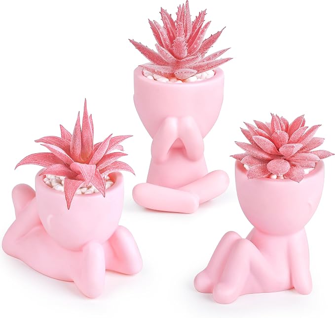 Der Rose Pink Artificial Succulents Plants Set of 3 Fake Artificial Plants by DerRose