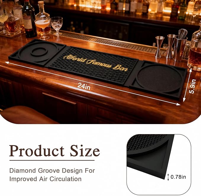 Bar Mat 3-in-1 Non-Slip Bartender Mat, Bar Accessories Countertop Mat 24 x 6 - Image 2