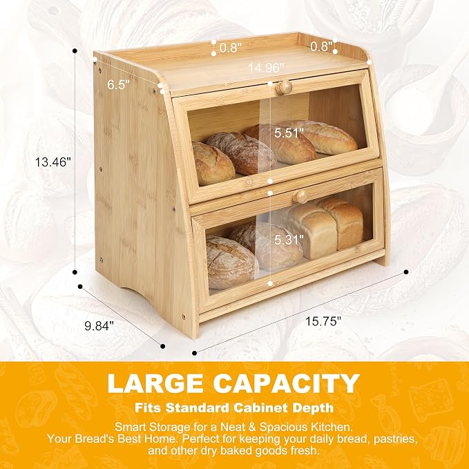 Bamboo Double Layer Bread Box for Kitchen Counter - Image 3