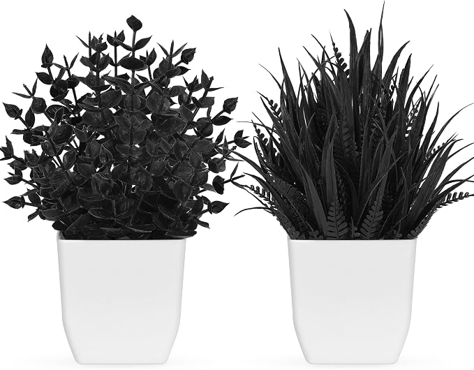 Der Rose 2 Pack Small Black Fake Plants Mini Artificial Potted Plants by DerRose