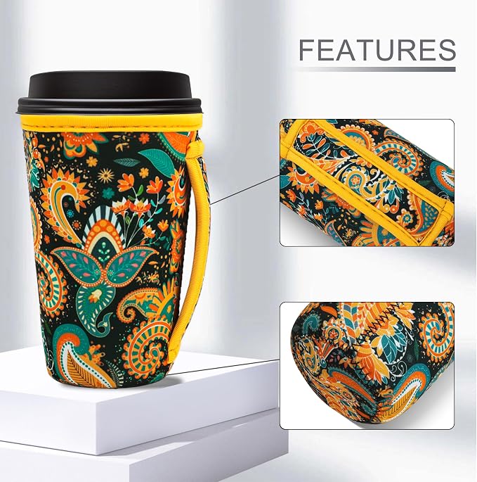 3Pk Reusable Coffee Sleeves, Floral Print Fits 16-32oz | iced coffee sleeve - Image 3