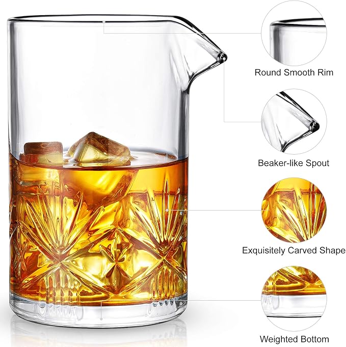 Cocktail Mixing Glass, veecom 18oz Crystal Bartender Kit, 3 Piece Old Fashioned - Image 2