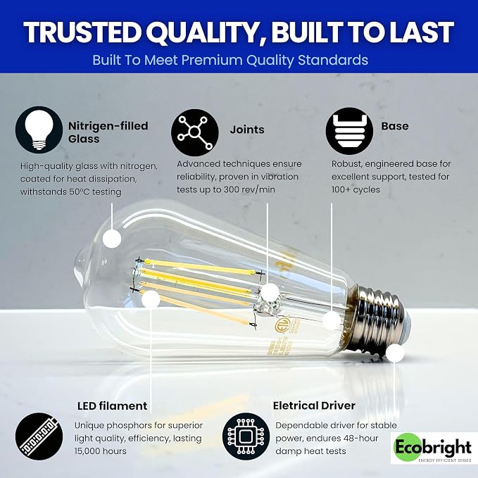 EcoBright ST19 ST64 LED Edison Bulbs Dimmable Filament Lights 60W Equivalent 9W - Image 9