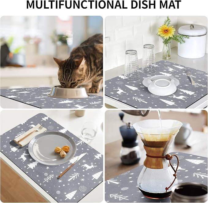Christmas Dish Drying Mat, Super Absorbent Coffee Mats Fits Under Coffee Maker - Image 7