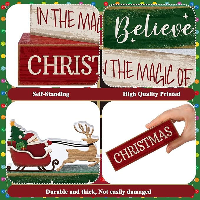 Lineshading 4 Pcs Summer Christmas Table Decoration Wooden Santa Claus Decor - Image 5
