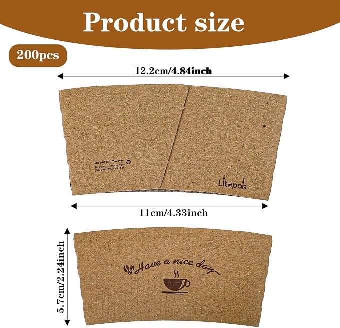 200 Packs Disposable Coffee Cup Sleeves, Thickened Corrugated Paper Cup Holder - Image 2