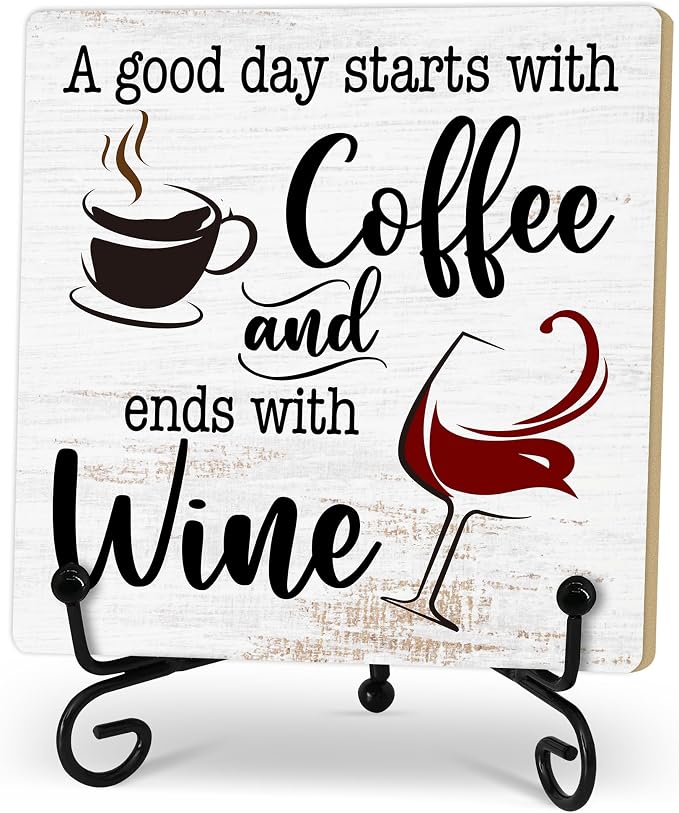 Coffee And Wine Desk Decor Sign, Rustic Wooden Sign by Zmyollo