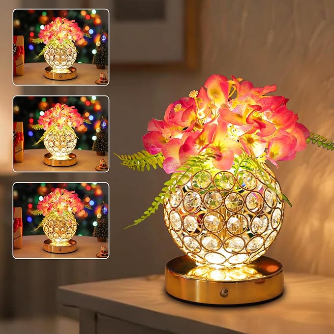Purple Artificial Hydrangea Flower Lamp, 3 Color Dimmable Touch Control Night by Hibeauti