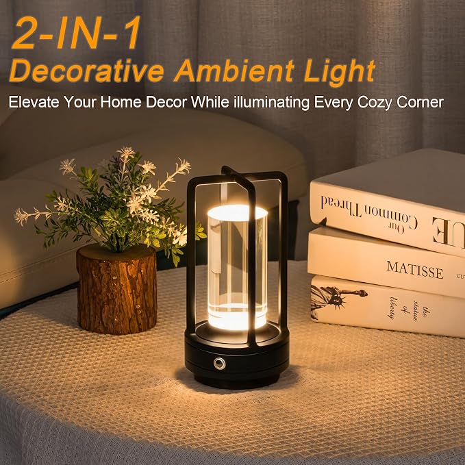 Cordless Table Lamp Rechargeable, Battery Operated Crystal Lamp, Stepless - Image 7