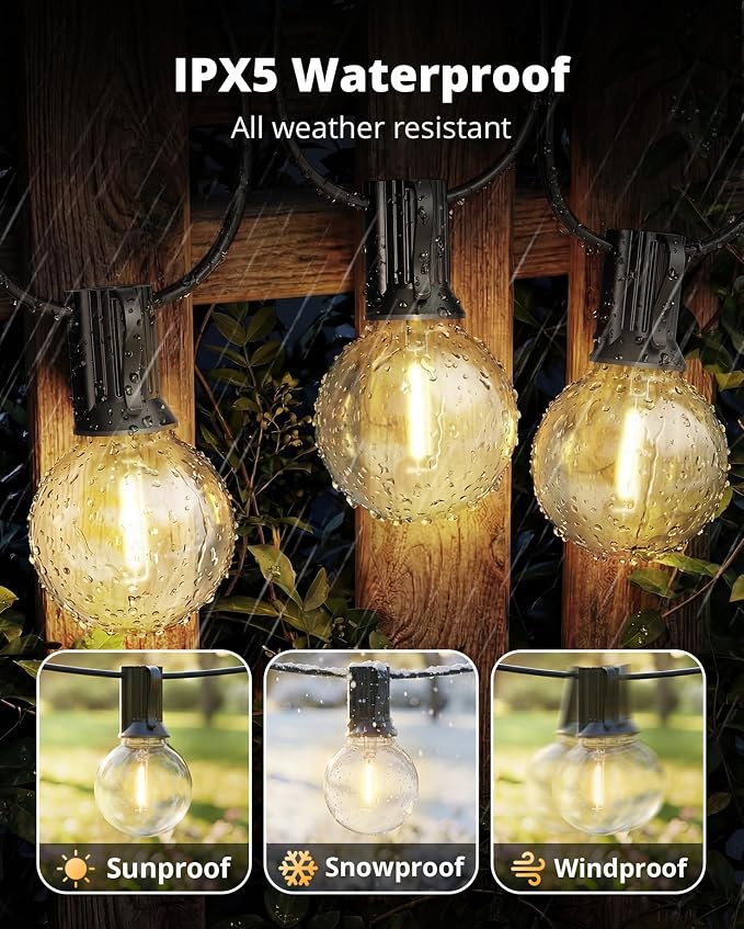VIPAR Patio Lights, 50FT 27 G40 Bulbs Outdoor String Lights Waterproof - Image 6