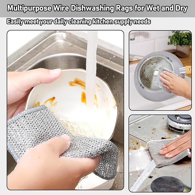 XANGNIER 8 Pcs Multipurpose Wire Dishwashing Rags, New Upgrade Non Scratch Wire - Image 2