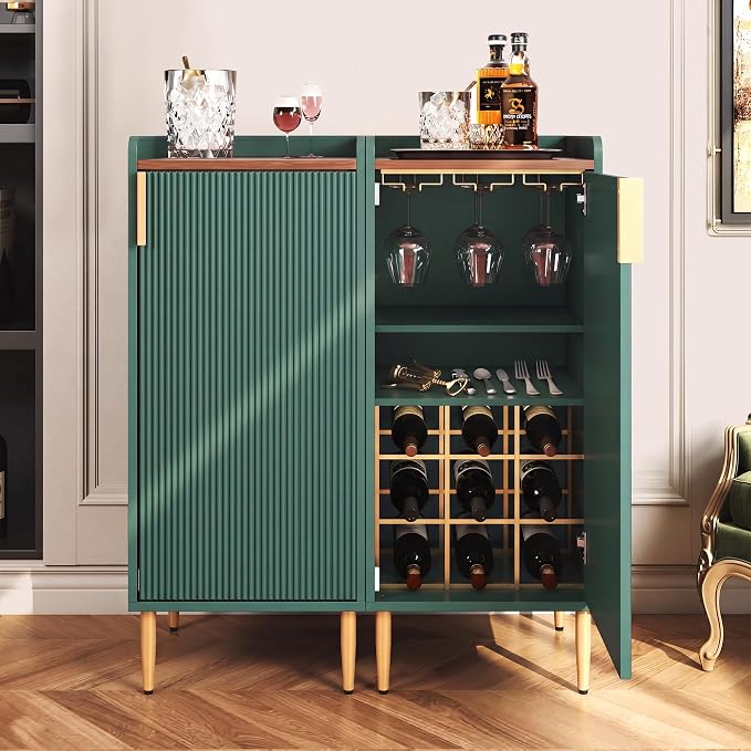 ARTPOWER Mini Bar Cabinet for Apartment, Fluted Wine Bar Cart by PowerofArtBetterforLife