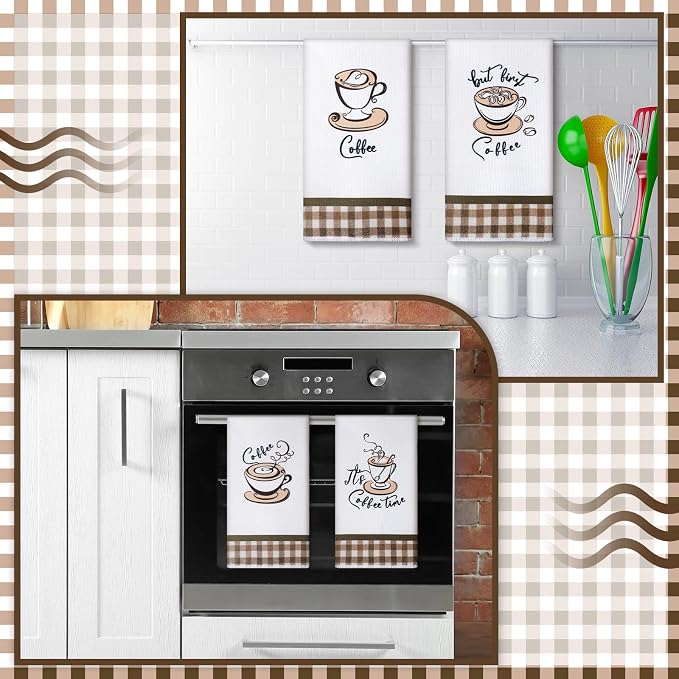 Ferraycle 4 Pieces Kitchen Dish Cloths Coffee Kitchen Hand Towels Absorbent Tea - Image 2