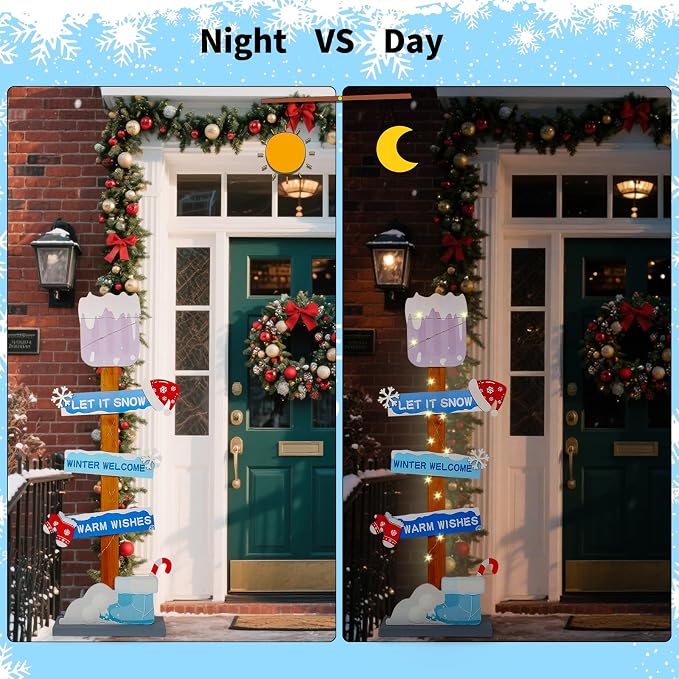 Lighted Wooden Christmas Porch Sign | Let It Snow Winter Welcome Porch Decor - Image 7