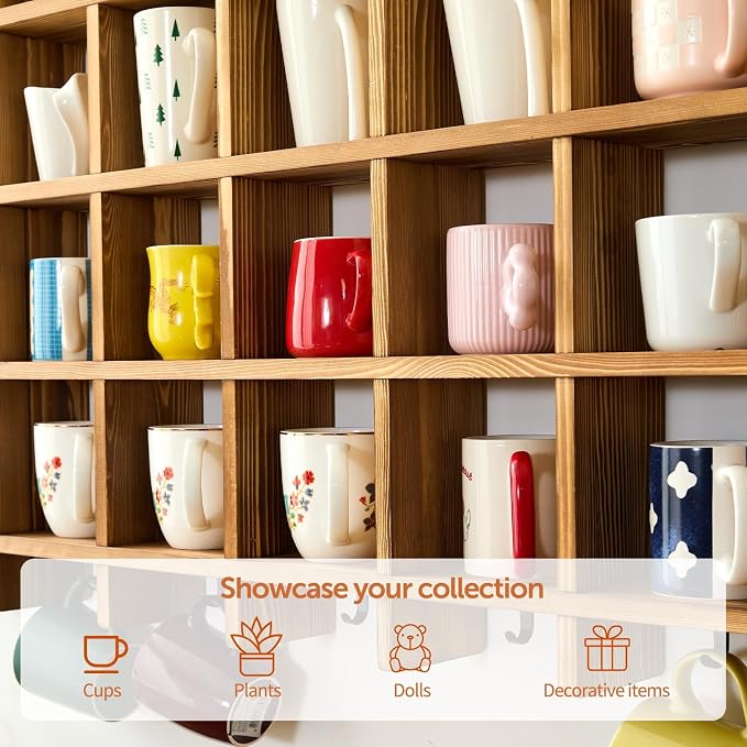 Oversize Coffee Mug Display Rack, 41 x 41 Inch Wooden Mug Shelf - Image 4