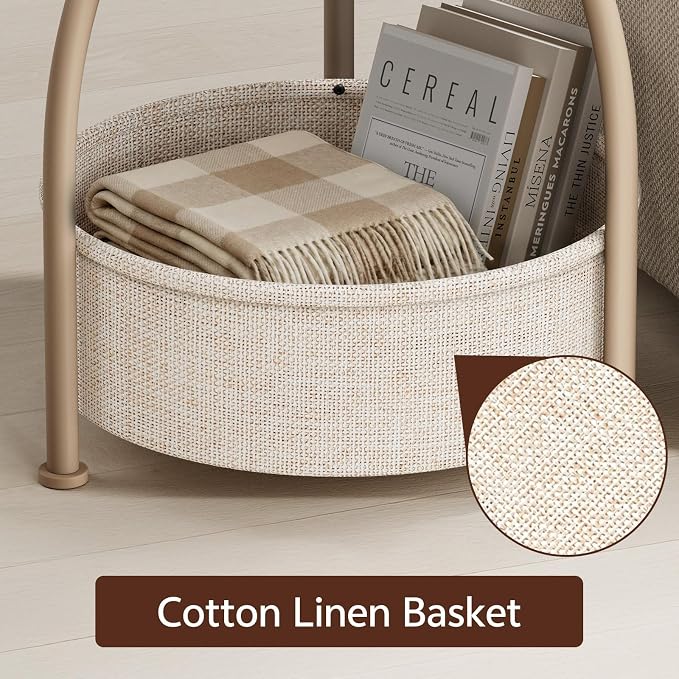 Round Side Table with Storage Basket, End Table Living Room | 3-Tier Bedside - Image 7