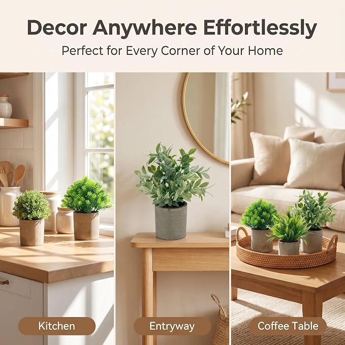 AUUGUU Artificial Potted Plants Set of 5, Realistic Faux Greenery in Cement Pots - Image 7