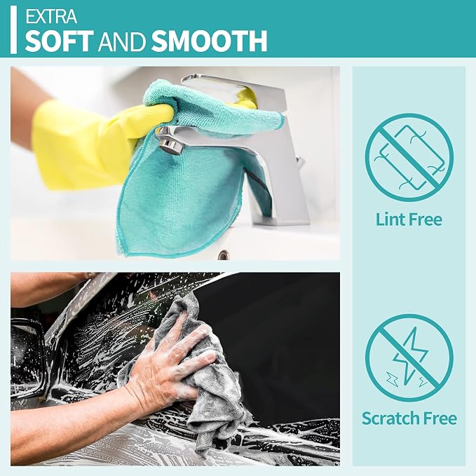 Microfiber Cleaning Cloth 12 Plus 20 Pack Cleaning Towels, Lint Free Rag - Image 7