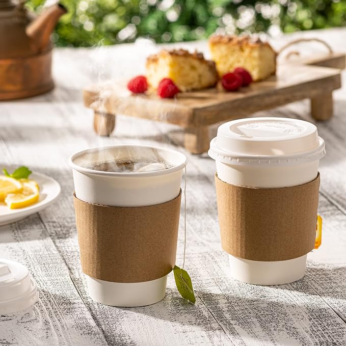 GUSTO [50 Sets - 12 oz. Disposable White Coffee Cups - To Go Paper Hot Cups - Image 3