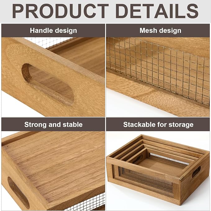 FillTouch 4 Pcs Wooden Nesting Countertop Baskets 4 Size Wooden Storage Box - Image 3