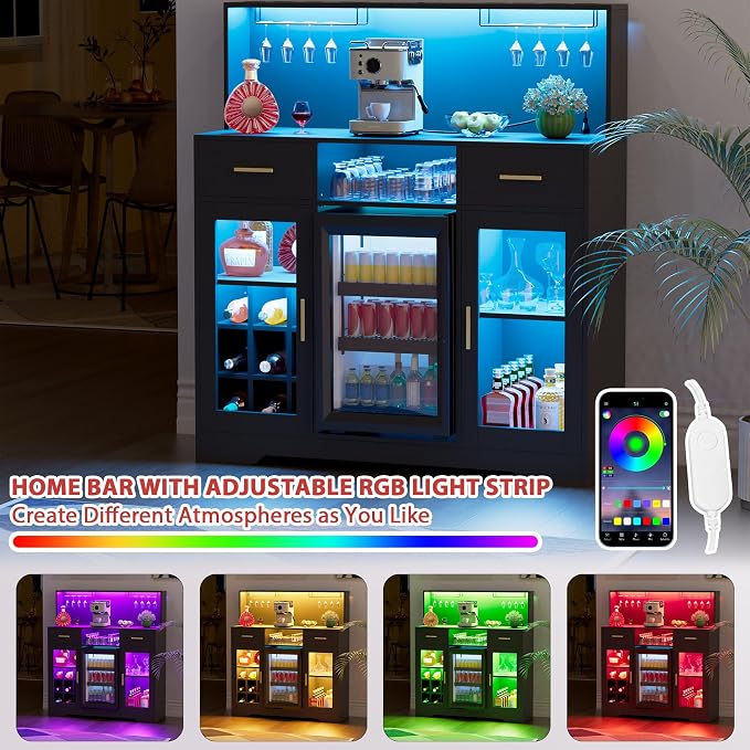 Mini Fridge Cabinet with Storage, Wine Bar Cabinets - Image 5