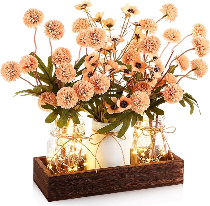 Suncalla 3 Pcs Summer Mason Jar Centerpiece Table Decorations Khaki Faux Kiku by Unknown