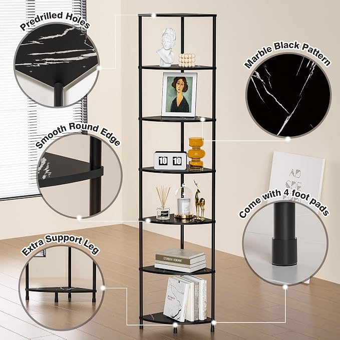 Book Corner Shelf, 7 Tier Corner Bookshelf Display - Image 8