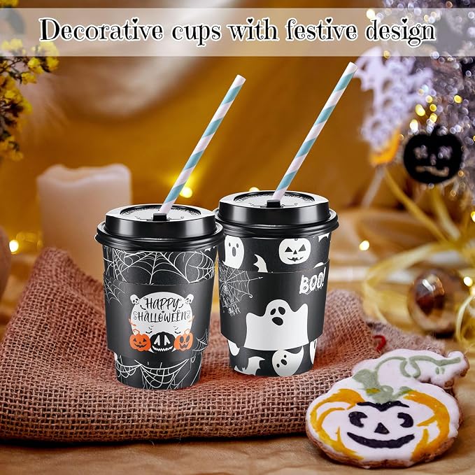 Umigy 100 Pack Halloween Disposable Coffee Cups 12 oz Paper Coffeeware - Image 7