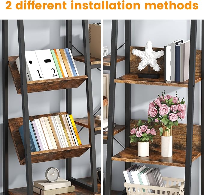 Ladder Bookshelves with 4 Doors, Triple Wide 4-Tier Large Open Bookshelf with - Image 6