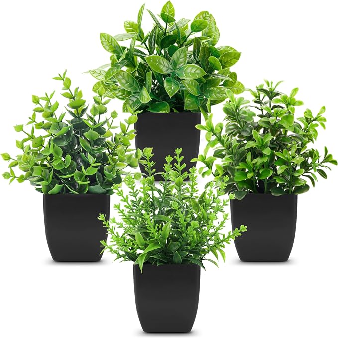 Der Rose 4 Pack Black Bathroom Decor Fake Plants Mini Artificial Greenery by DerRose
