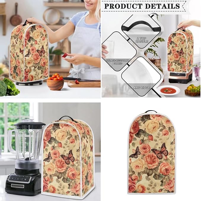 doginthehole Toaster Cover 2 Slice and Blender Dust Cover Retro Peony Butterfly - Image 3