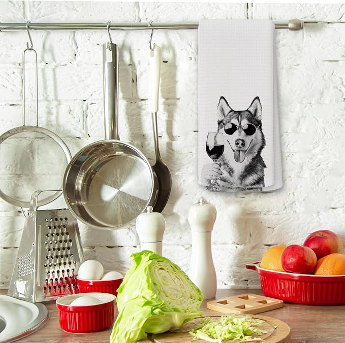 Funny Husky Wine Kitchen Towels, Gifts - Image 3