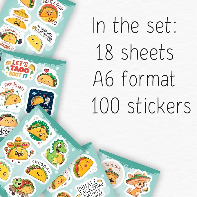 100Pcs Taco Stickers for Adults Vinyl - Image 2
