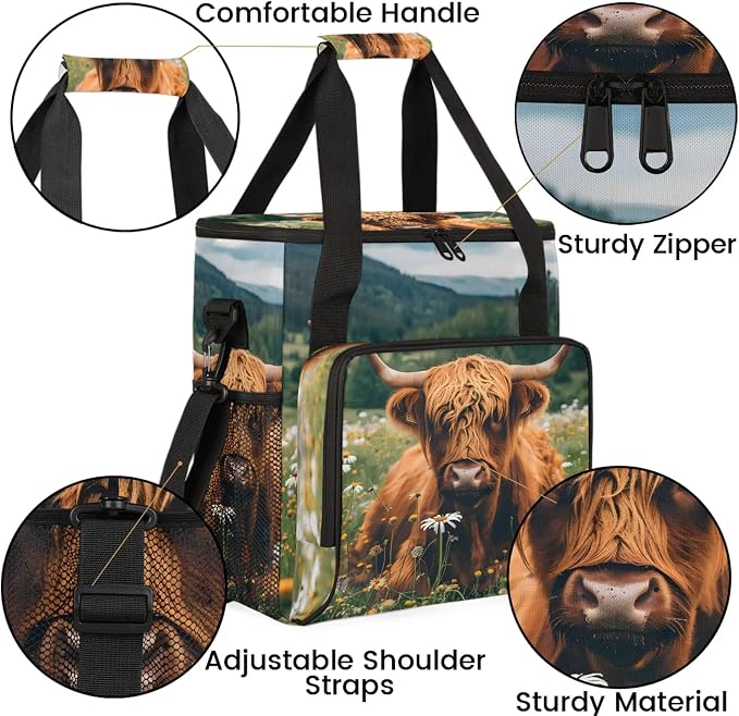 Highland Cow Spring Floral Coffee Maker Carring Bag, Large Insulated Storage - Image 6