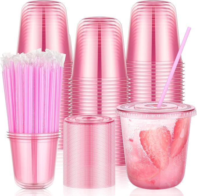 tchrules 100 Set 12oz Pink Plastic Cups by Tchrules