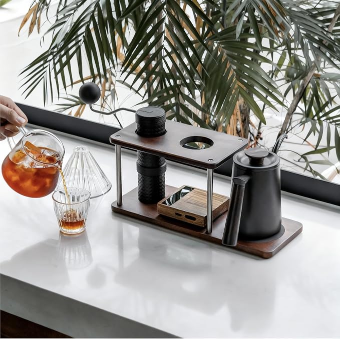Pour Over Coffee Station Solid Sapele Wood & Stainless Steel Dual Dripper Stand - Image 2