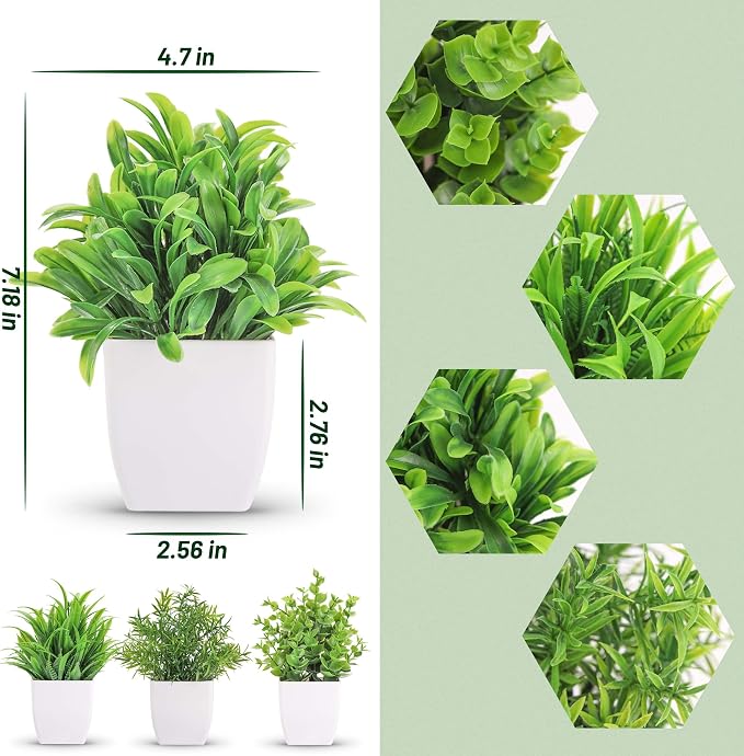 Der Rose 4 Pack Small Fake Plants Mini Artificial Faux Plants in Pots - Image 3