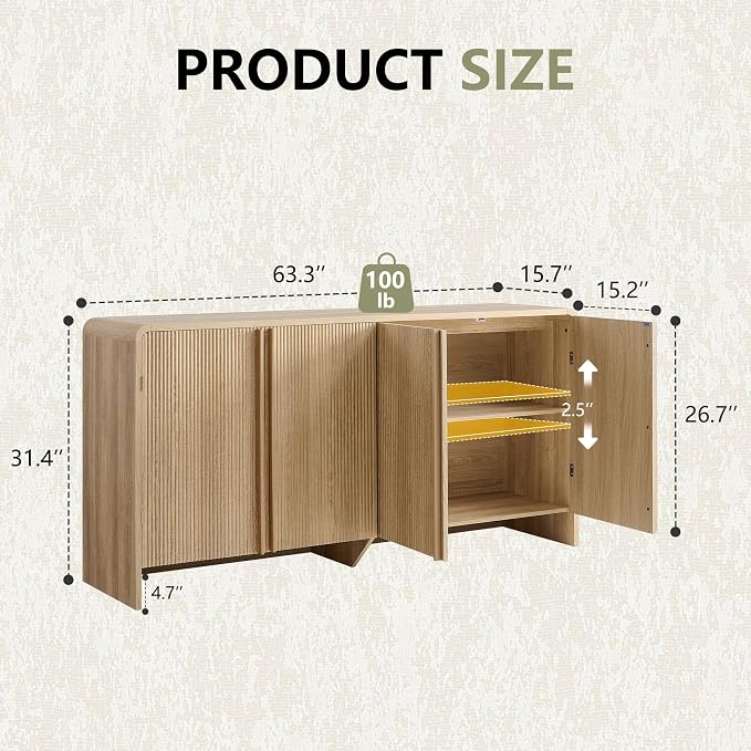 AMERLIFE 63" Fluted Sideboard Buffet Cabinet - Image 2