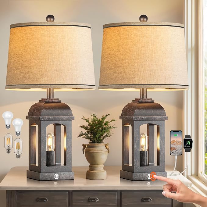QiMH Table Lamp for Living Room, Farmhouse Lamps Set of 2 by Qimh