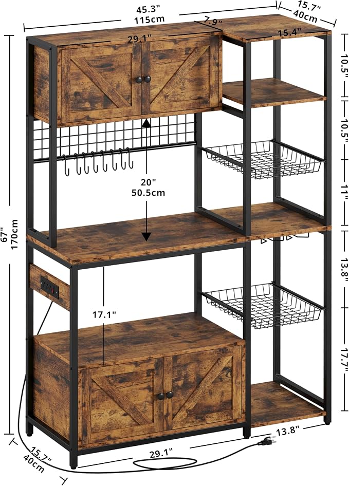 IRONCK Bakers Rack with 2 Storage Cabinets and Power Outlet, 45.3 Inch - Image 2