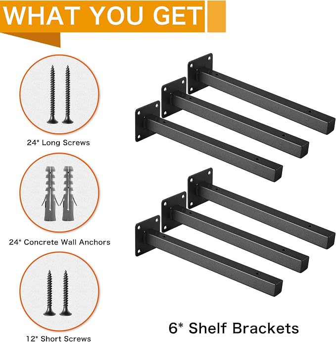 6 Pcs Black Shelf Bracket 6 Inch Heavy Duty Brackets - Image 6