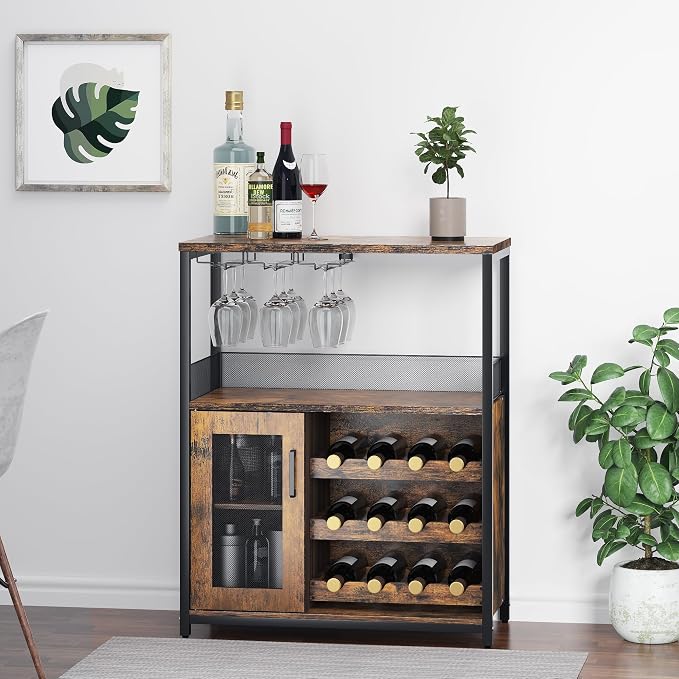 Jojoka LED Lighted 3-Tier Wine Bar Cabinet, Freestanding Sideboard Buffet by Jojoka