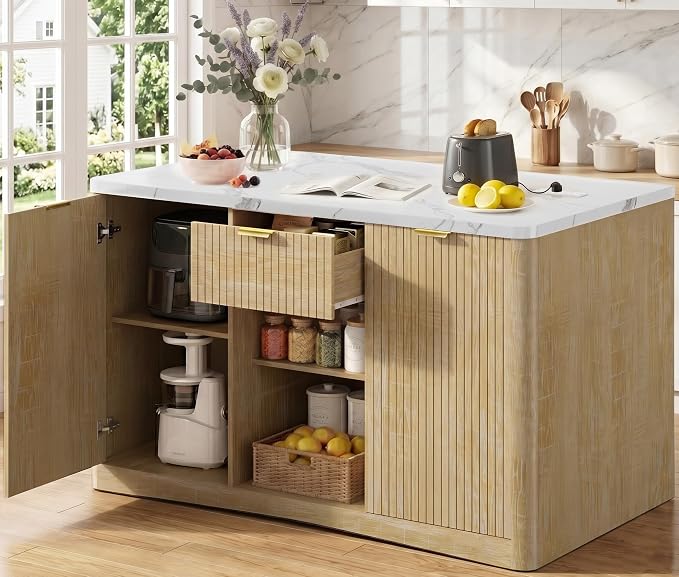 Kitchen Island Cart with Storage, 47.2"x31.5" Kitchen Island Marble Top by Homiflex