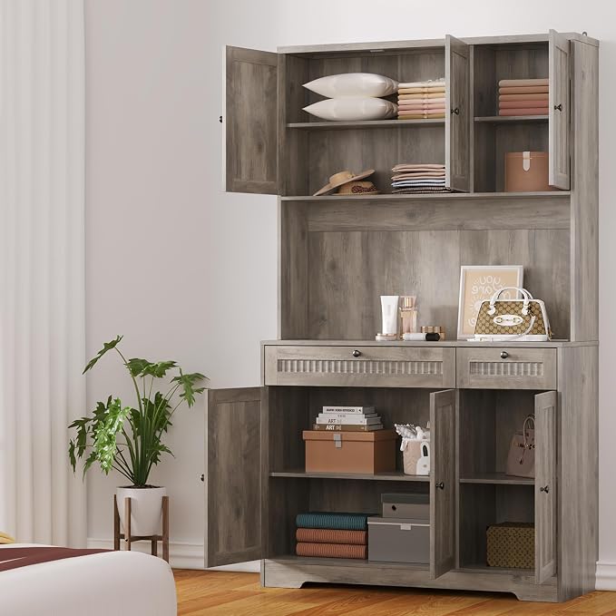 Pantry Storage Cabinet with Charging Station, Kitchen Storage with Adjustable - Image 4