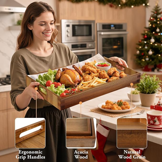 Serving Trays - 2 Pack, Acacia Wood Serving Platters - Image 2