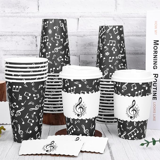 Whaline 50 Pcs Musical Notes Disposable Coffee Cups - Image 5