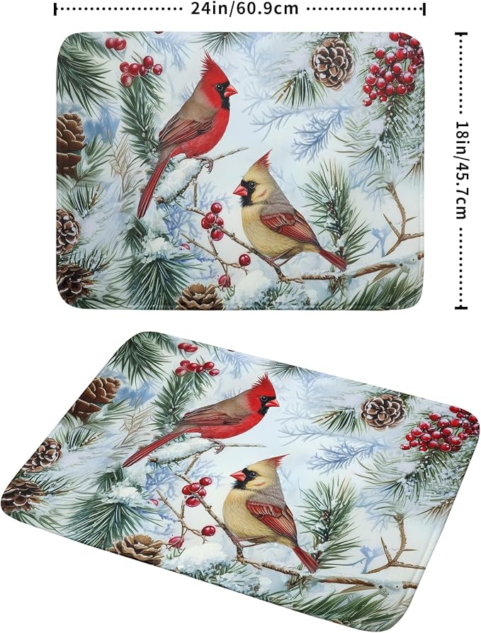 Winter Birds Dish Drying Mats 18x24 Inch, Pine Cone Berries Branch Bird Large - Image 2
