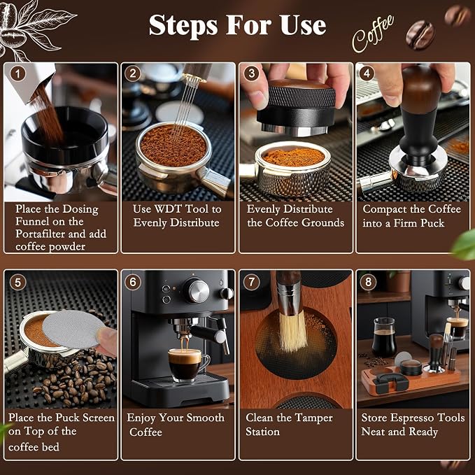 8 PCS Espresso Accessories Kit, 51mm Espresso Tamper Kit Coffee Tamper Set - Image 9