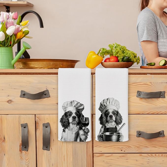 Funny Chef Cavalier King Charles Spaniel Kitchen Towels Set of 2, Dog Charles - Image 4